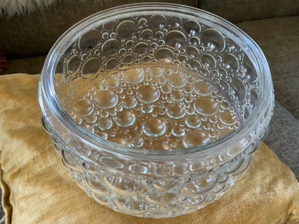 Vtg mid century Clear Bubble circle Glass Ceiling Light Globe shade Fixture