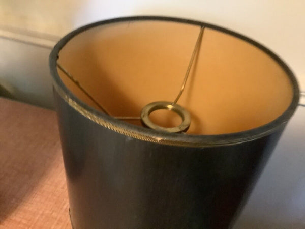 Vtg black gold trim Tole drum Table desk Bedroom Lamp Shade