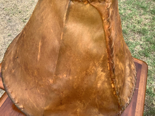 vtg RAWHIDE ANIMAL SKIN LEATHER LAMPSHADE  rustic cowhide western rustic shade