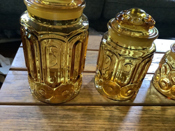 Vintage set of 4 Mid Century L.E. Smith moon & stars glass canisters with lids