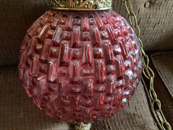 Vtg MCM Retro Purple amethyst Glass orb Hanging Swag Light Fixture mid century