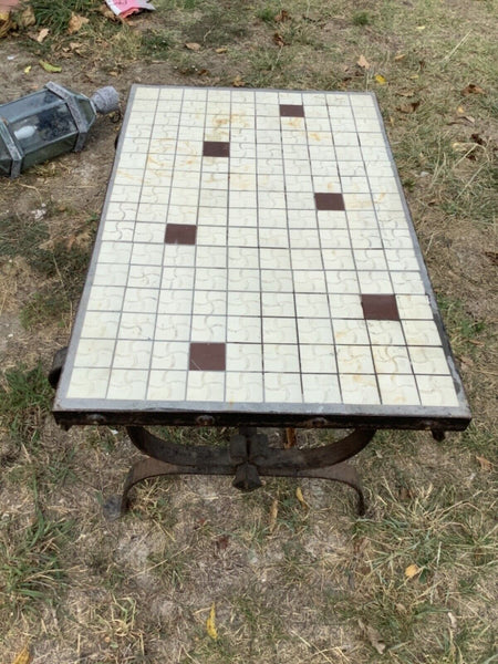 Vtg  Black Wrought Iron Scroll revival gothic Tile patio coffee Table