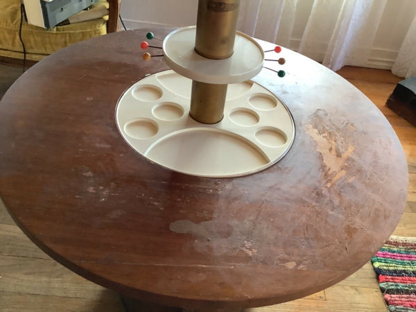 Vtg mid century modern retro pop up wood bar cocktail surprise table Art Deco