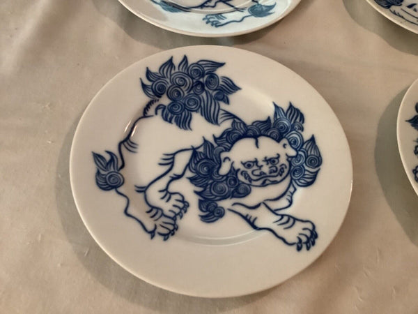 Vtg  Fitz & Floyd Lot of 4 Plates in glaze blue on white