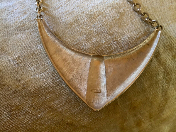 Vtg Monet Necklace Enamel Black Cast Gold Plate Boomerang Ubangi Choker Egyptian