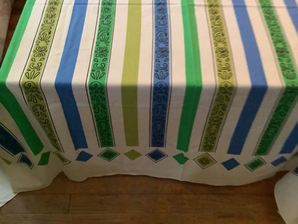 Vtg Mid Century Modern  mcm diamond striped kitchen Tablecloth  table cloth