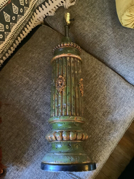 Vintage  Danish Modern Mid Century Chalkware chalk ware pottery green table Lamp