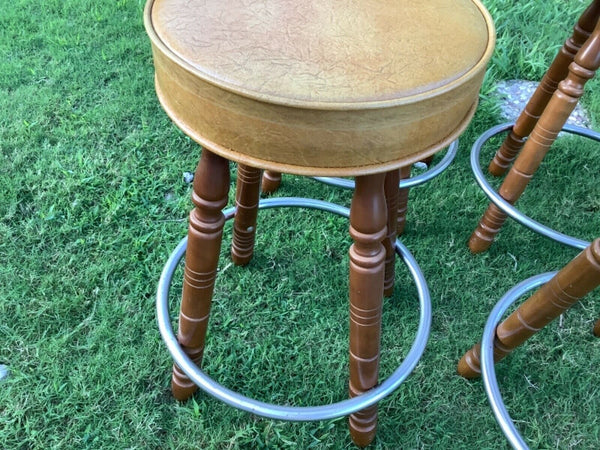 Vtg Gilbert USA 4 mid Century modern MCM Wood Vinyl Swivel Bar Stools chairs