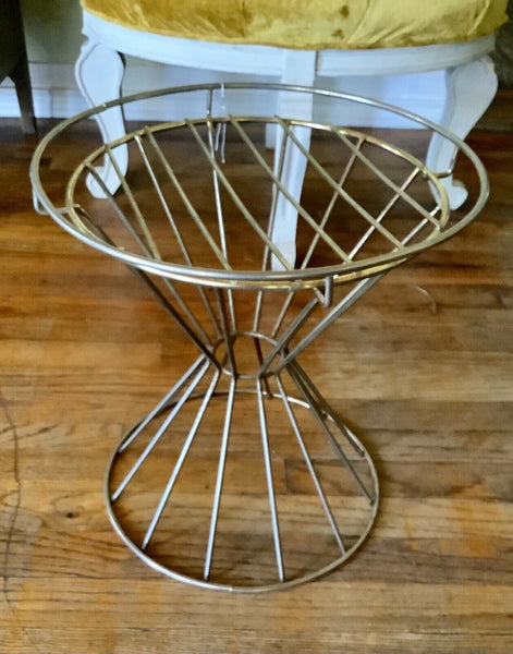 Vtg Mid Century Gold Metal drum Vanity Chair Stool  Seat Hollywood Regency retro