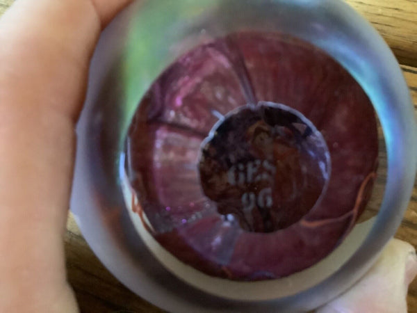 VTG GLASS EYE STUDIO GES HAND BLOWN ART GLASS PAPERWEIGHT SIGNED 1996 PLANET