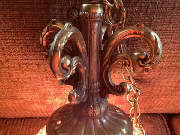 Vtg MCM Retro Purple amethyst Glass orb Hanging Swag Light Fixture mid century