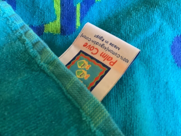 VTG Palm Cove  tree Franco Towels 100% Egyptian Cotton Shell Beach blue green