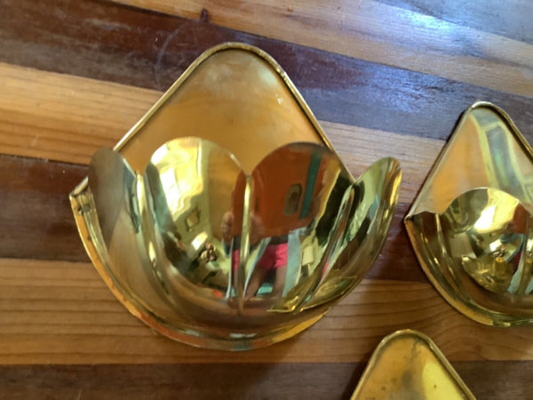 VTG BRASS Wall Pockets SCALLOPED nesting GRADUATED INDIA planters plant holder