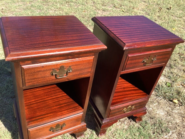Vintage wood antique nightstands pair chippendale style with drawers end tables