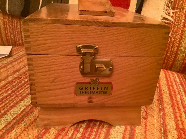 Vtg Griffin Shinemaster Dovetail Solid Oak Shoe Shine Box Full polish