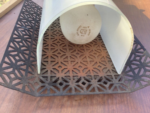 Vtg mid century modern mesh metal  Wall Sconce milk glass shade Light fixture