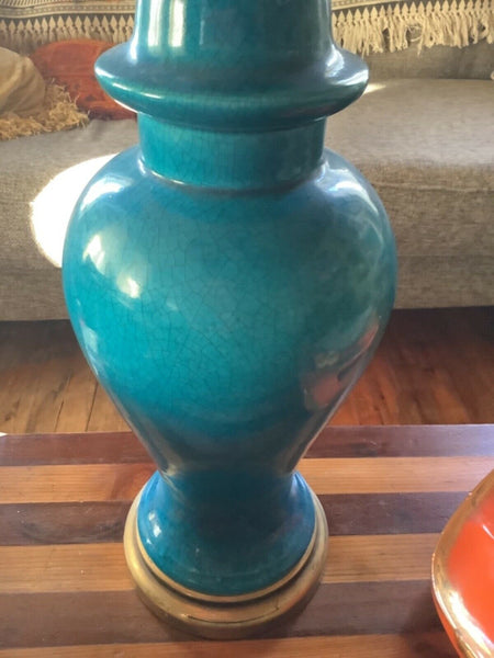 Vintage mid Century modern MCM Glazed Ceramic Art Pottery Blue Table desk Lamp
