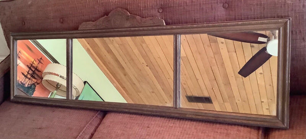 Vtg Art Deco antique Triple Pane Buffet Wall Mirror Wood ornate Frame