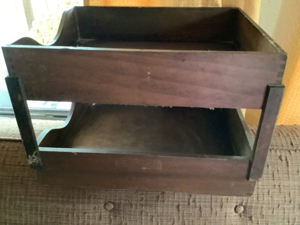 Vintage desk tiered WOOD Letter Tray File Desk PAPER TRAY IN OUT BOX