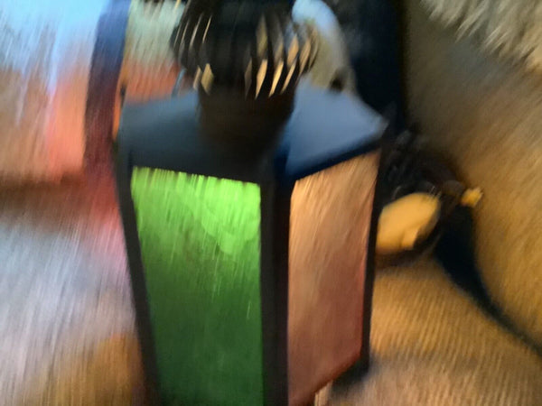 Vtg metal Brass Mcm Light Fixture lamp swag stained glass lantern patio