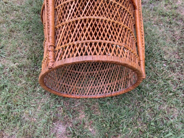 Vintage Wicker Rattan Peacock Fan Throne Chair Mid Century Modern Boho Chic mcm