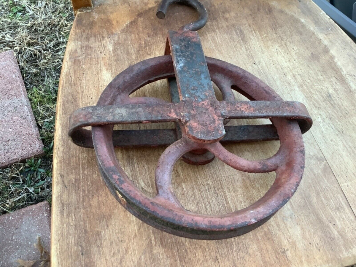 authentic antique barn hardware, old forged iron hook farm rope pulley  hanger