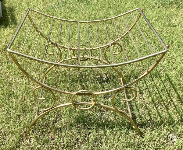 Vtg Hollywood Regency gold vanity bench seat chair Mid-Century modern mcm