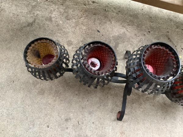 Vintage Wrought Iron and Glass votives Table Top Candelabra candle holder gothic