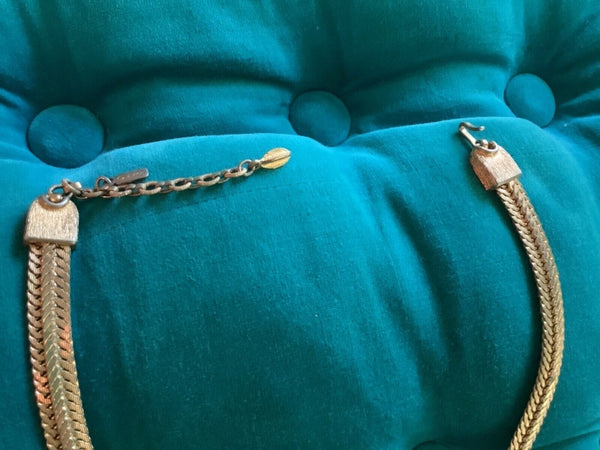 Vintage Monet Herringbone Choker Necklace Gold Plated 1970’s jewelry