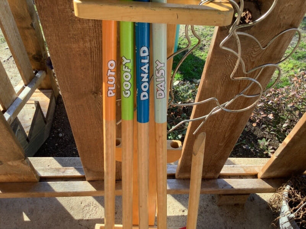 Vintage Walt Disney Mickey Mouse Croquet game Set Wood with stand cart