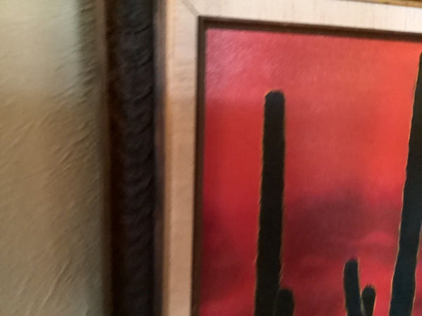 Vtg Painting sunset Landscape Desert Saguaro Cactus Mountains Southwest 1978