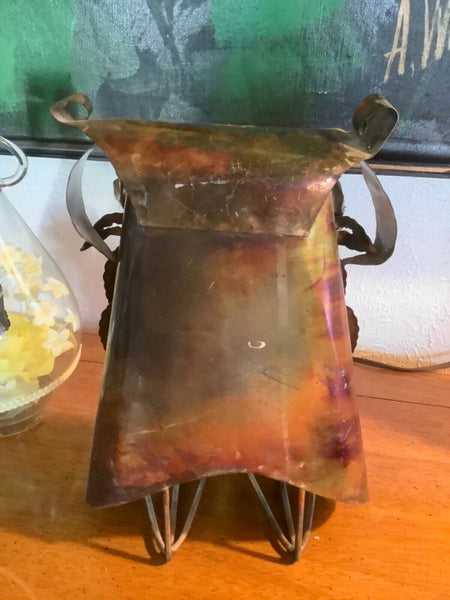 Vtg Brutalist Metal tin Owl Sculpture retro  mid century modern mcm copper brass