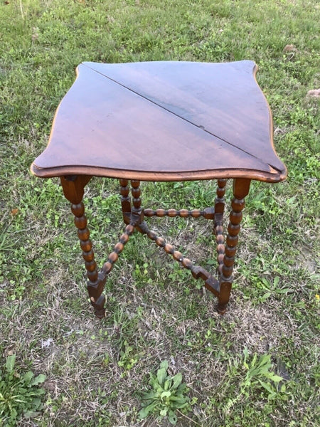 Vtg antique wood turned leg drop leaf down end side corner table Michigan chair