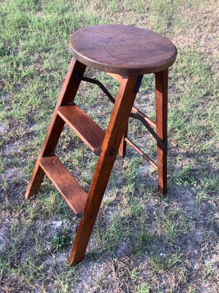 Vtg  Wood Step folding Ladder stool drc Rustic Plant Stand primitive Plantstand