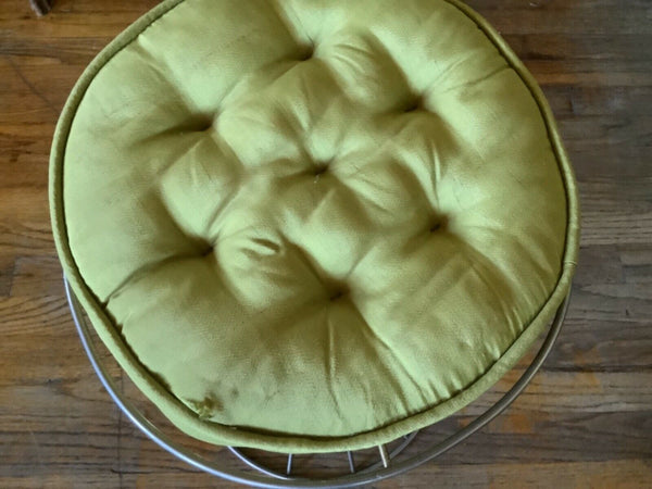 Vtg Mid Century Gold Metal drum Vanity Chair Stool  Seat Hollywood Regency retro