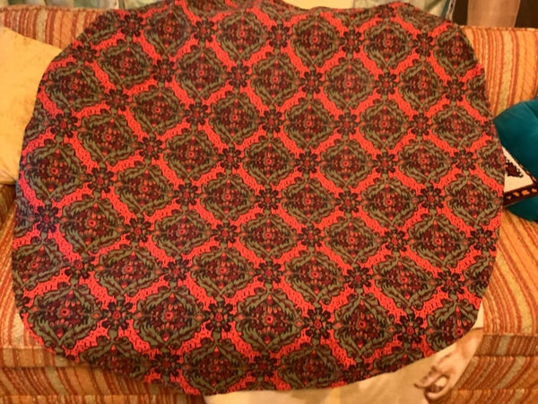 Vtg Mid Century Modern  mcm red green round kitchen Tablecloth  table cloth