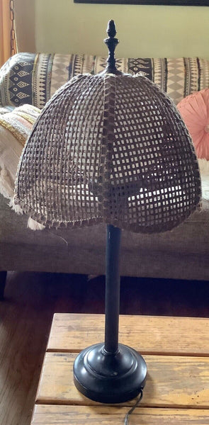 Vtg retro Table Lamp Wicker Shade Globe Light Metal  MCM Boho mid century