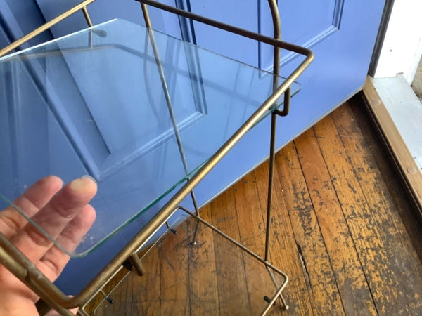 Vtg Brass gold tone Side end Table Glass Top Plant Stand Hollywood Regency MCM