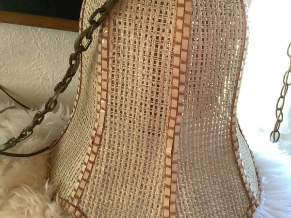 Vintage 70's MCM Boho Wicker Rattan Hanging Swag Lamp Danish Mid century retro