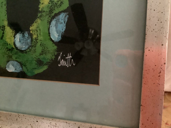 Vtg  Mid Century  modern signed framed print snake caterpillar