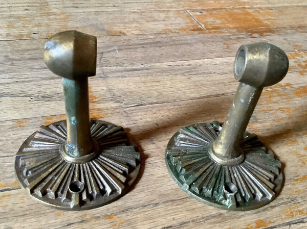 Vtg pair MID CENTURY MODERN brass starburst TOWEL ROD HOLDERS hardware