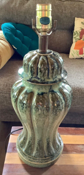 Vintage Mid Century Modern MCM Green Brown blue  Drip Glaze desk Table Lamp