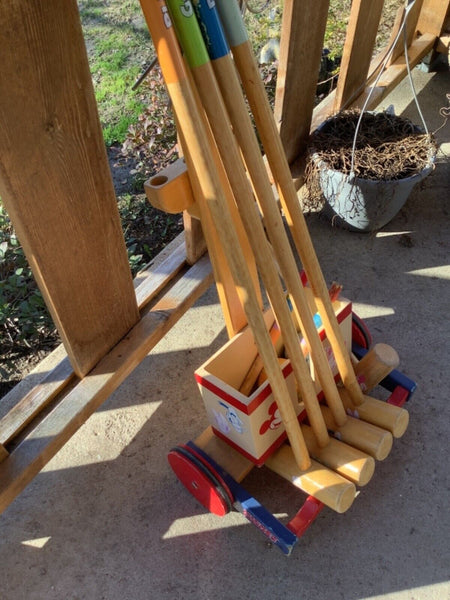 Vintage Walt Disney Mickey Mouse Croquet game Set Wood with stand cart