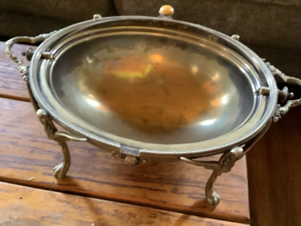 Vtg Antique  Silver Plate Roll Top Dome Chafing Caviar Butter Dish butler server