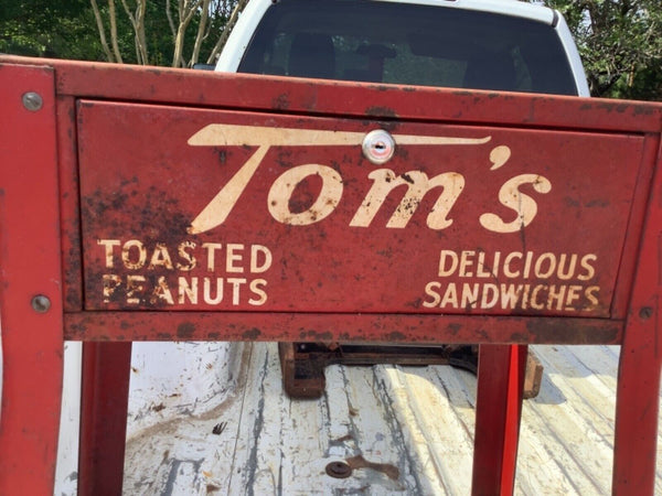 Vtg Tom's toasted peanuts Metal Vending machine part sandwiches sign advertising
