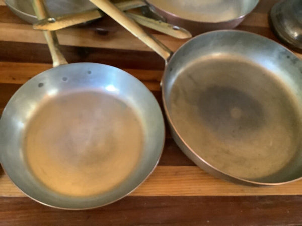 Vtg lot 9 piece Tagus pot cookware set sauce frying pan copper brass