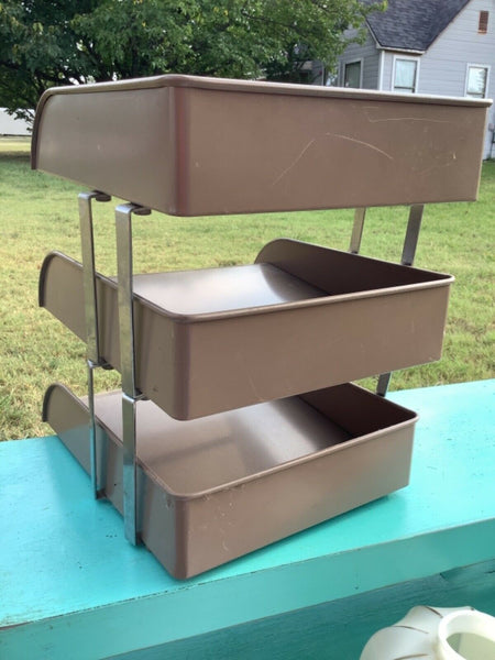 Vtg GW Systems Steel Tiered Letter Tray Paper Office desk Organizer mid Century
