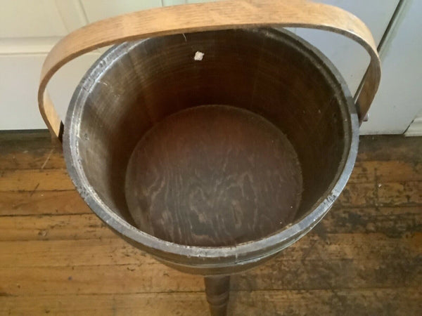 Vintage  Mid Century Wood Firkin Bucket SEWING BASKET BOX 3 Legs tripod