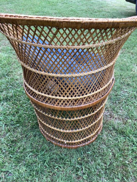 Vintage Wicker Rattan Peacock Fan Throne Chair Mid Century Modern Boho Chic mcm