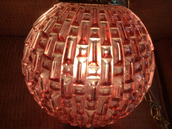 Vtg MCM Retro Purple amethyst Glass orb Hanging Swag Light Fixture mid century